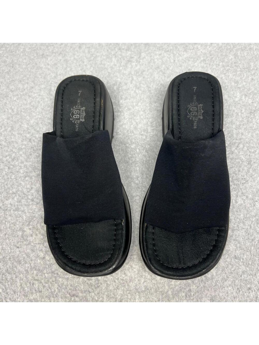 Vintage Y2K Route 66 Chunky Slip On Knit Slide Sandals 7 Black Chunky Wedge